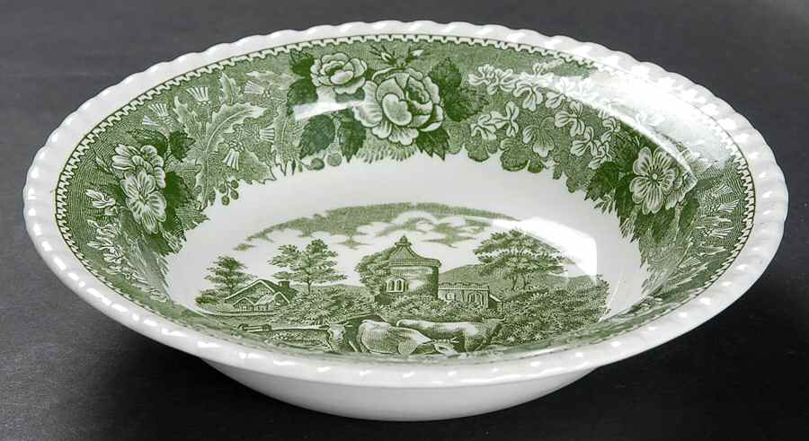 English Scenic Green (Scalloped) Rim Cereal Bowl by Adams China-1