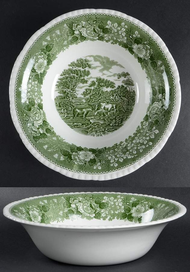 English Scenic Green (Scalloped) 9" Salad Serving Bowl by Adams China-1