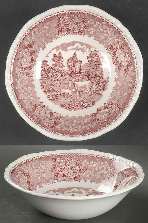 English Scenic Pink (Newer, Scalloped) Coupe Cereal Bowl by Adams China-1