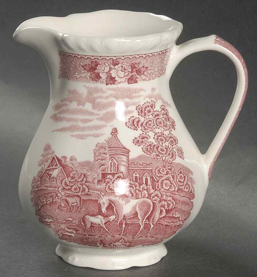English Scenic Pink (Newer, Scalloped) 12 Oz Pitcher by Adams China-1