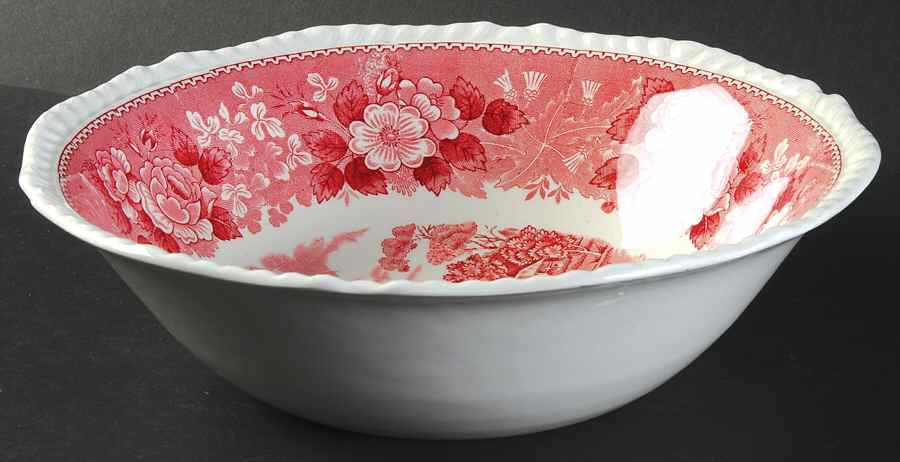 English Scenic Pink (Newer, Scalloped) 9" Round Vegetable Bowl by Adams China-1