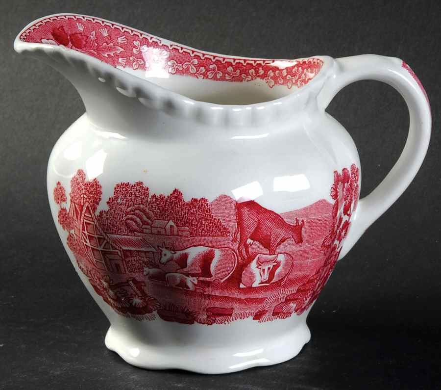 English Scenic Pink (Newer, Scalloped) Creamer by Adams China-1