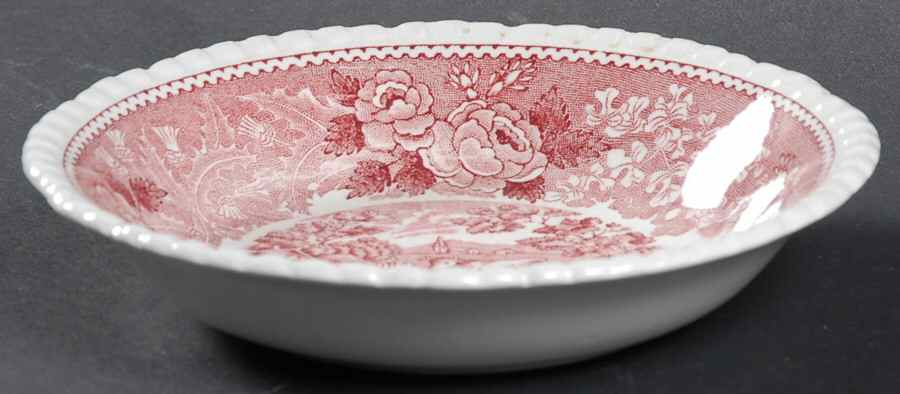 English Scenic Pink (Newer, Scalloped) Fruit/Dessert (Sauce) Bowl by Adams China-1