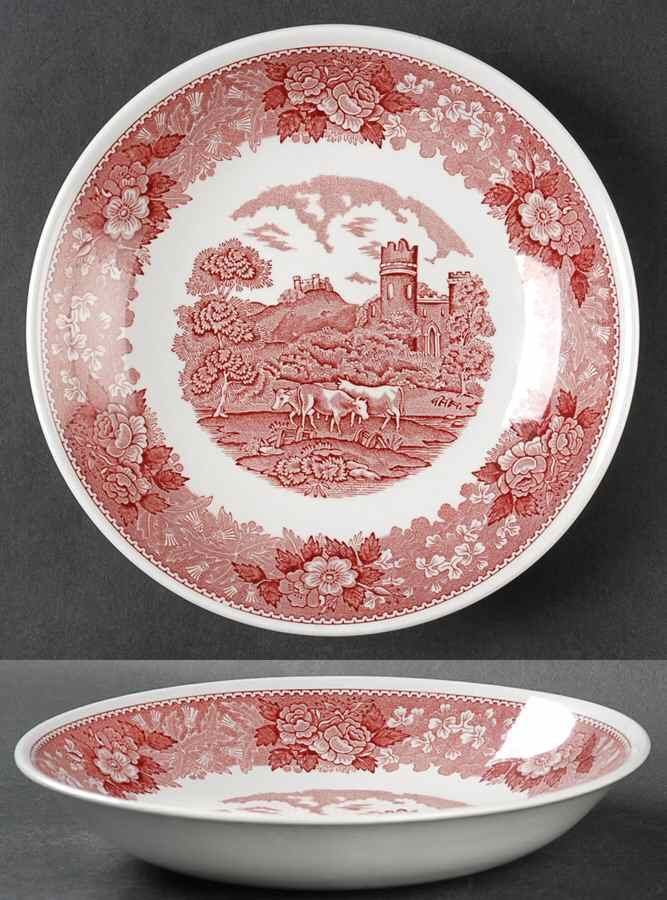English Scenic Pink (Newer, Scalloped) Coupe Soup Bowl by Adams China-1