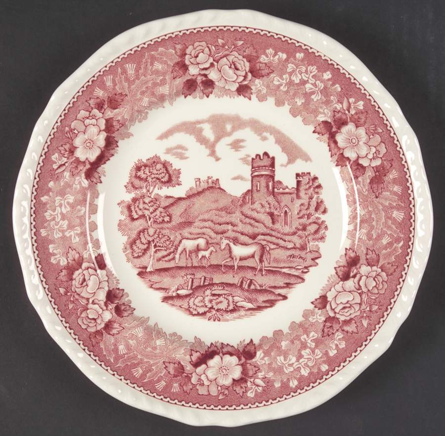 English Scenic Pink (Newer, Scalloped) Salad Plate by Adams China-1
