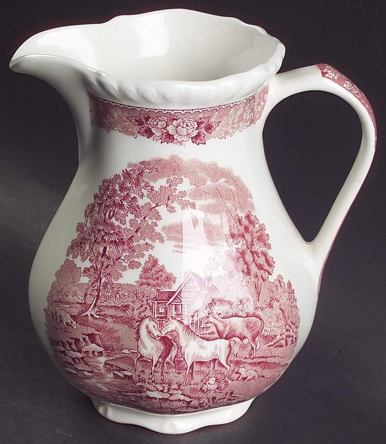English Scenic Pink (Newer, Scalloped) 32 Oz Pitcher by Adams China-1