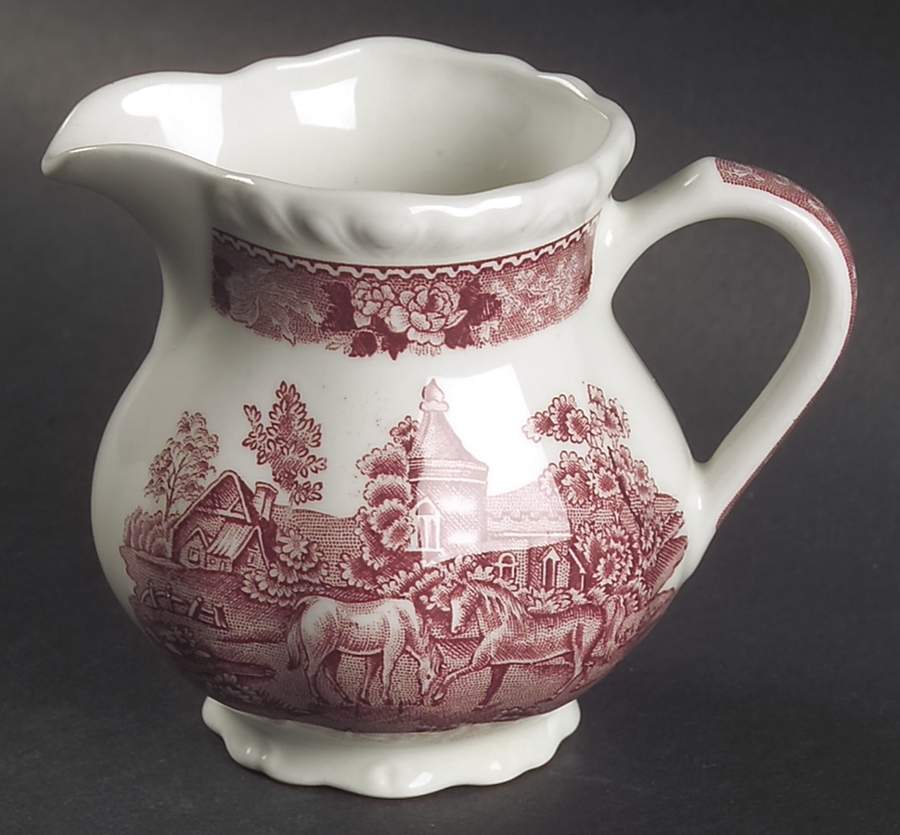 English Scenic Pink (Newer, Scalloped) Mini Creamer by Adams China-1