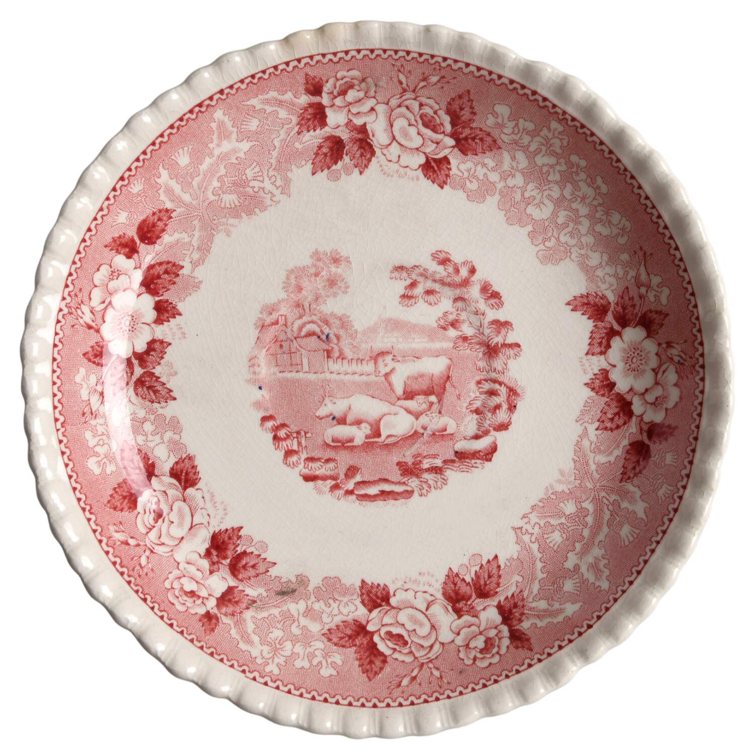 English Scenic Pink (Older-Cream) Saucer for Cream Soup Bowl by Adams China-1