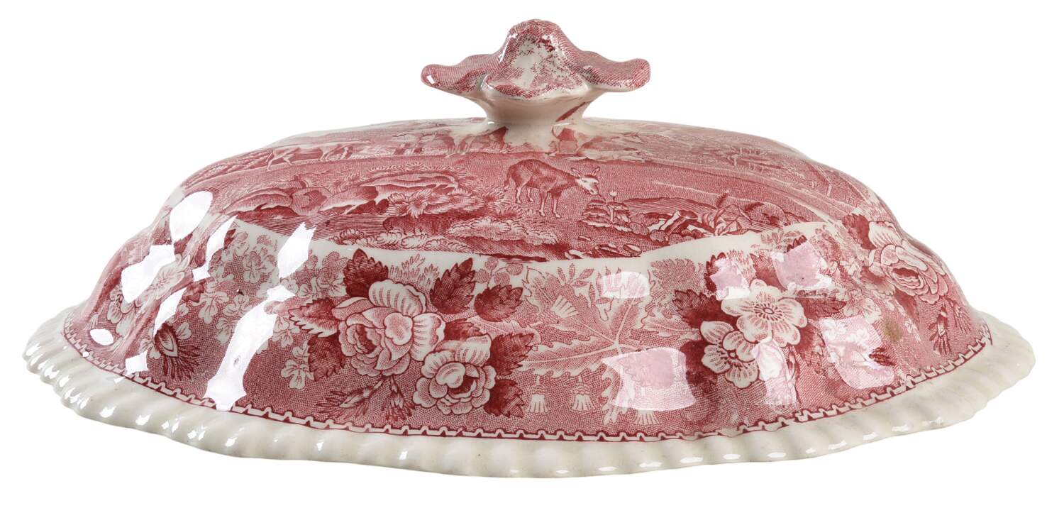 English Scenic Pink (Older-Cream) Lid for Oval Vegetable by Adams China-1