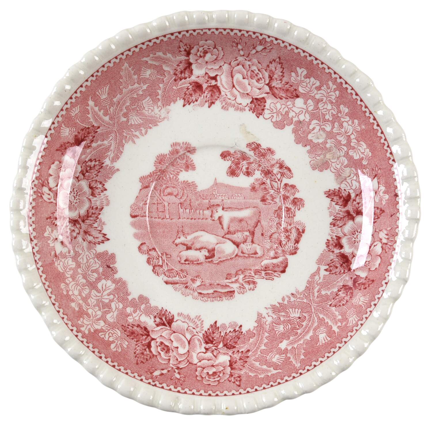 English Scenic Pink (Older-Cream) Saucer by Adams China-1