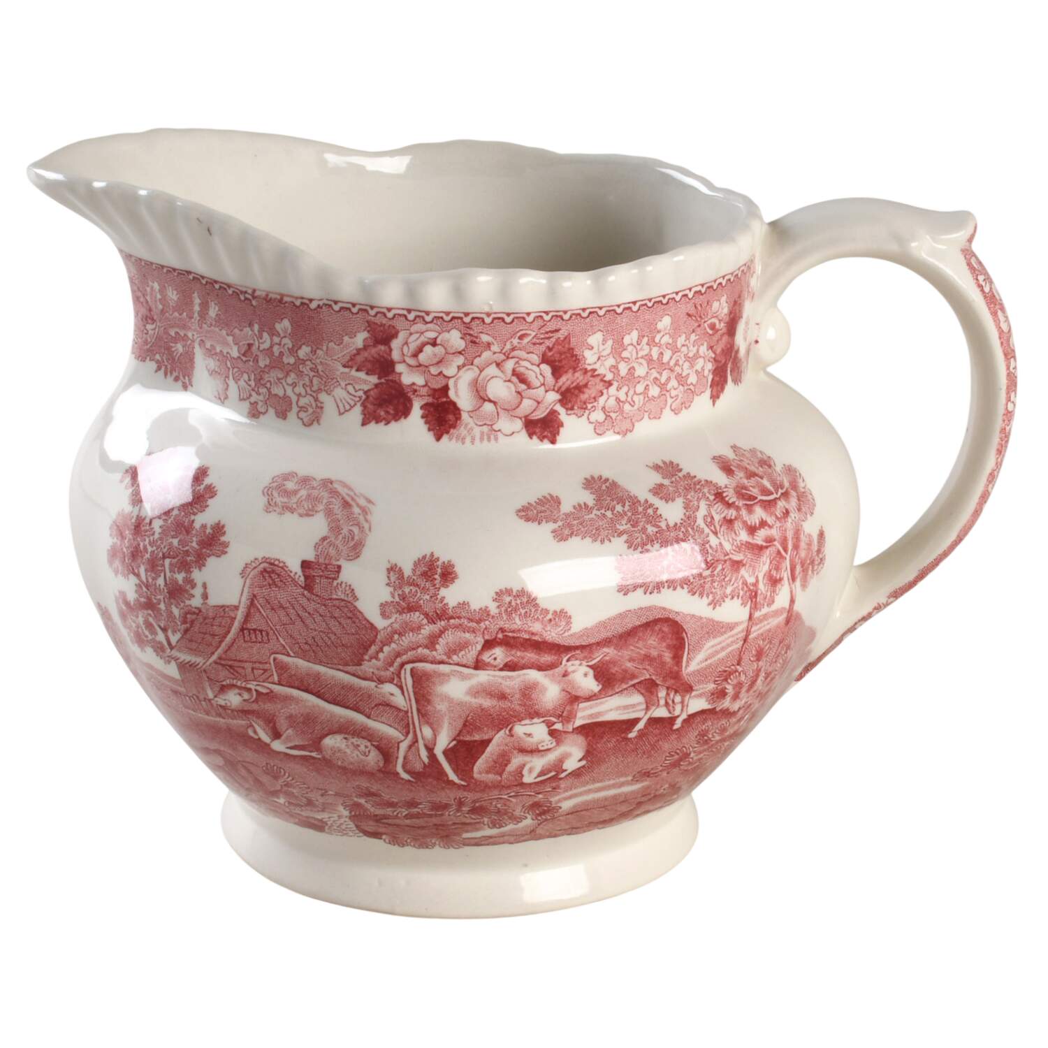 English Scenic Pink (Older-Cream) 32 Oz Pitcher by Adams China-1