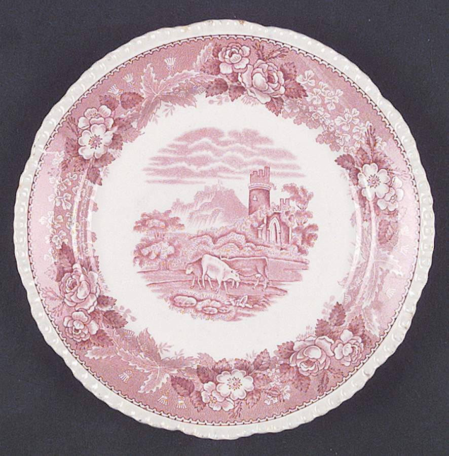English Scenic Pink (Older-Cream) Salad Plate by Adams China-1