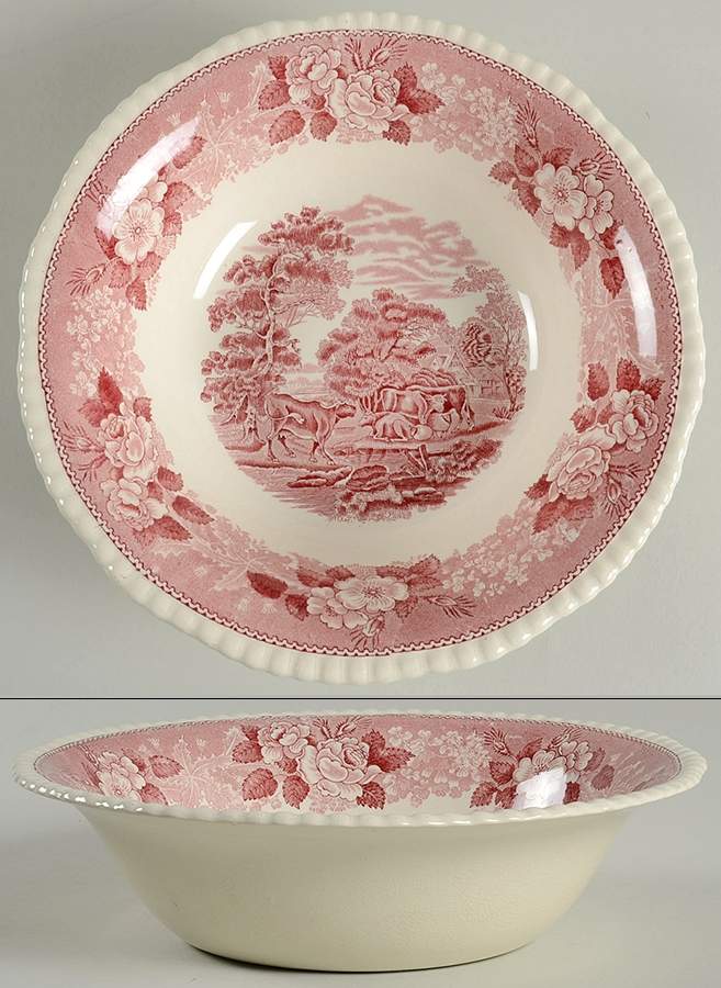 English Scenic Pink (Older-Cream) 10" Round Vegetable Bowl by Adams China-1