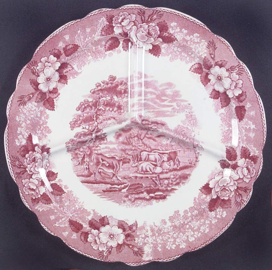 English Scenic Pink (Older-Cream) Grill Plate by Adams China-1