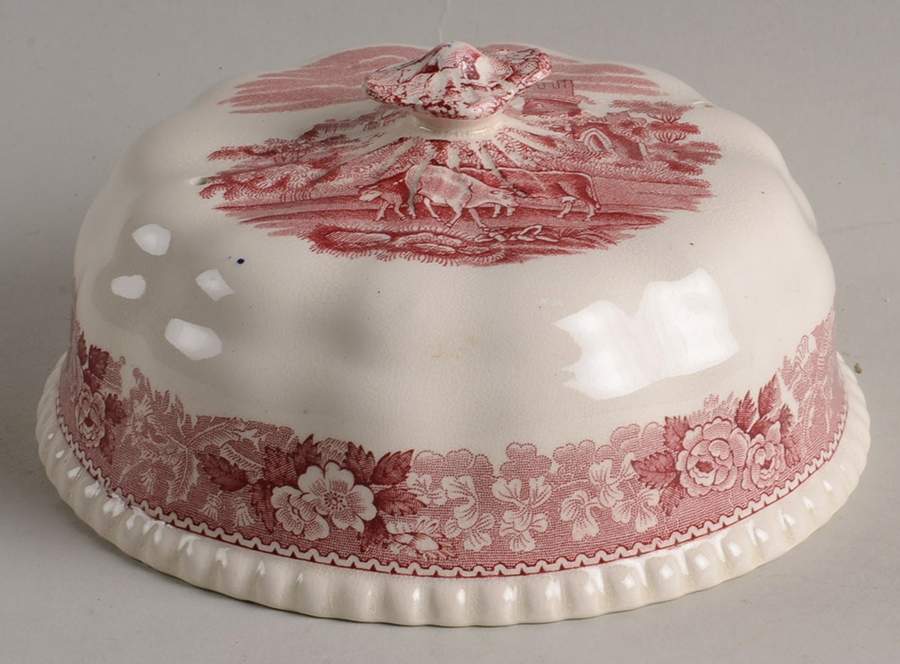 English Scenic Pink (Older-Cream) Lid for Round Butter by Adams China-1