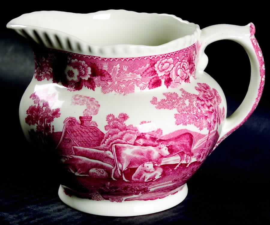 English Scenic Pink (Older-Cream) 20 Oz Pitcher by Adams China-1