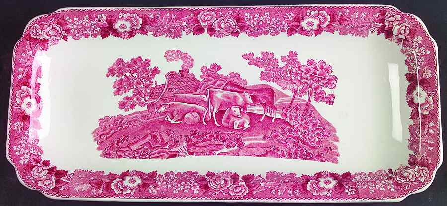 English Scenic Pink (Older-Cream) Bread Tray by Adams China-1