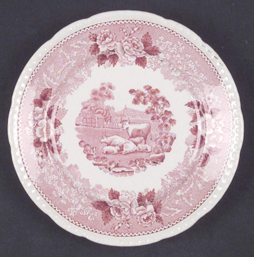 English Scenic Pink (Older-Cream) Bread & Butter Plate by Adams China-1