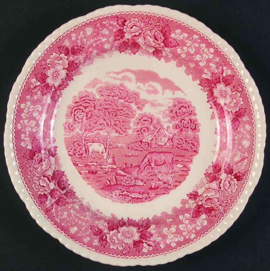 English Scenic Pink (Older-Cream) Luncheon Plate by Adams China-1