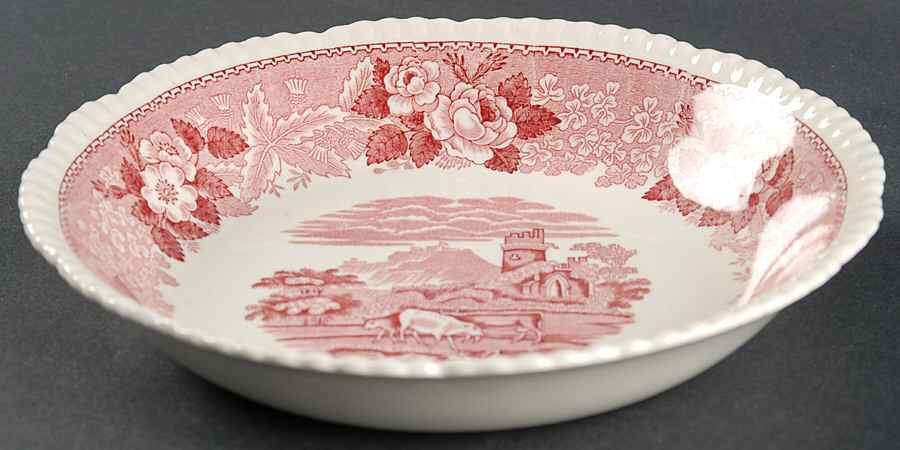 English Scenic Pink (Older-Cream) Coupe Soup Bowl by Adams China-1