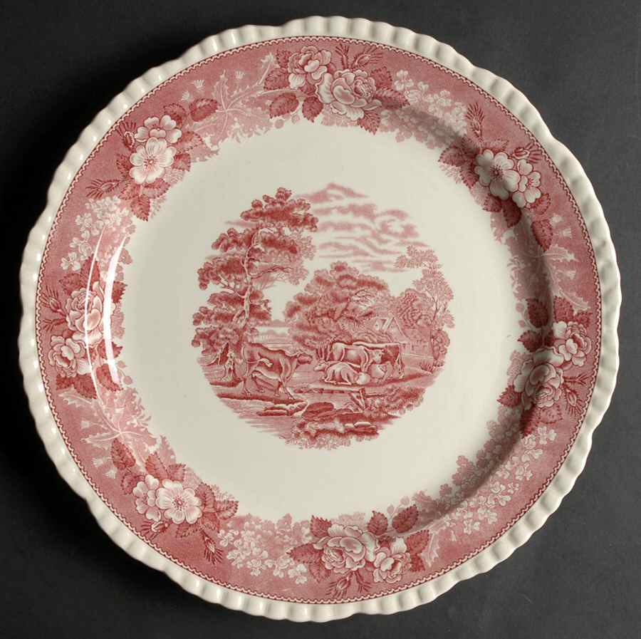English Scenic Pink (Older-Cream) 12" Chop Plate (Round Platter) by Adams China-1