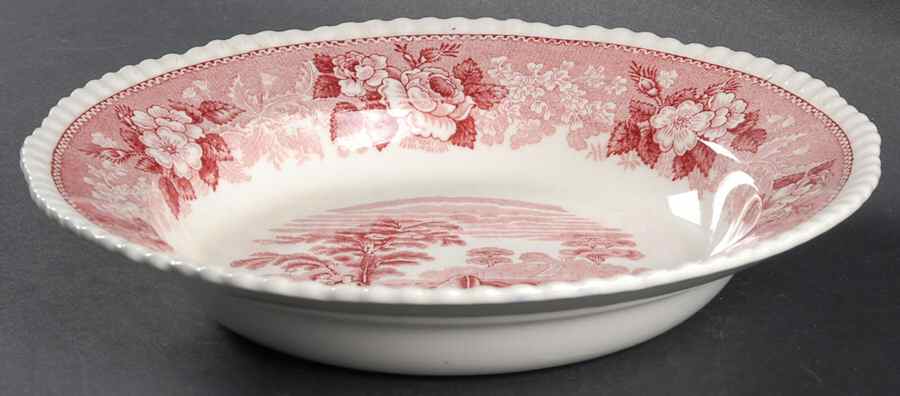 English Scenic Pink (Older-Cream) Large Rim Soup Bowl by Adams China-1