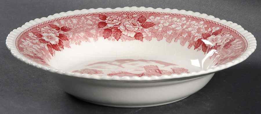 English Scenic Pink (Older-Cream) Rim Soup Bowl by Adams China-1