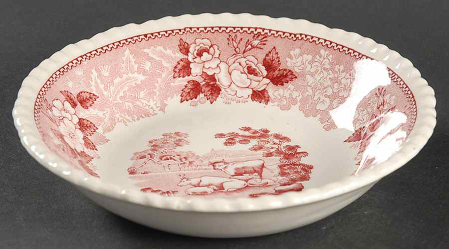 English Scenic Pink (Older-Cream) Fruit/Dessert (Sauce) Bowl by Adams China-1