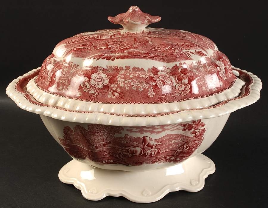 English Scenic Pink (Older-Cream) Tureen &  Lid by Adams China-1