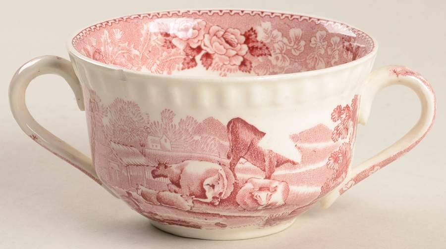 English Scenic Pink (Older-Cream) Flat Bouillon Cup by Adams China-1