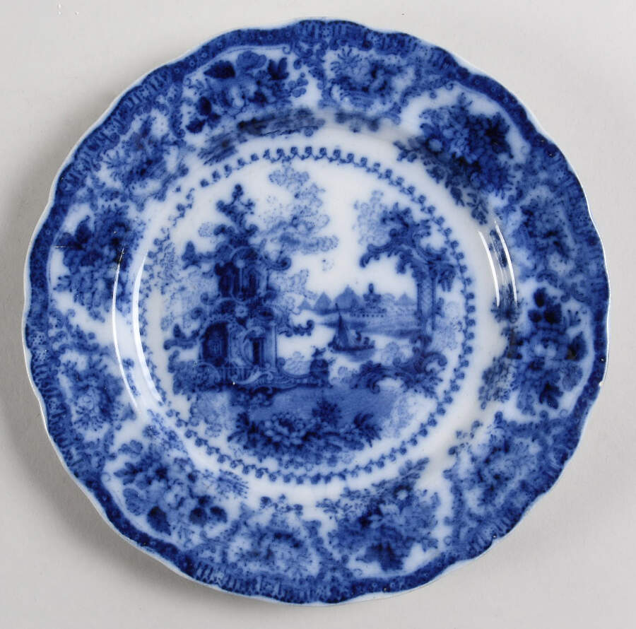 Fairy Villas (Flow Blue, Center Scene) Salad Plate by Adams China-1