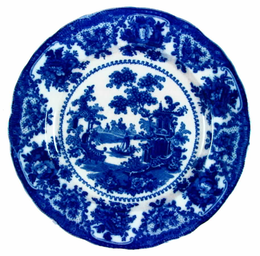 Fairy Villas (Flow Blue, Center Scene) Dinner Plate by Adams China-1