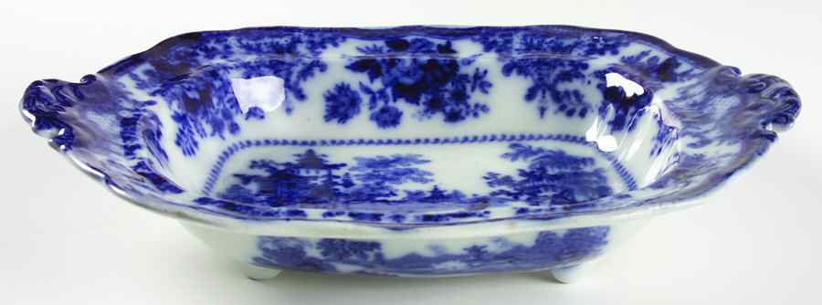 Fairy Villas (Flow Blue, Center Scene) 12" Oval Vegetable Bowl by Adams China-1