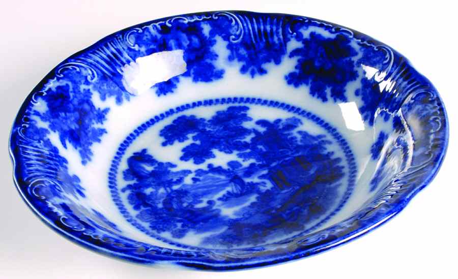 Fairy Villas (Flow Blue, Center Scene) 10" Round Vegetable Bowl by Adams China-1