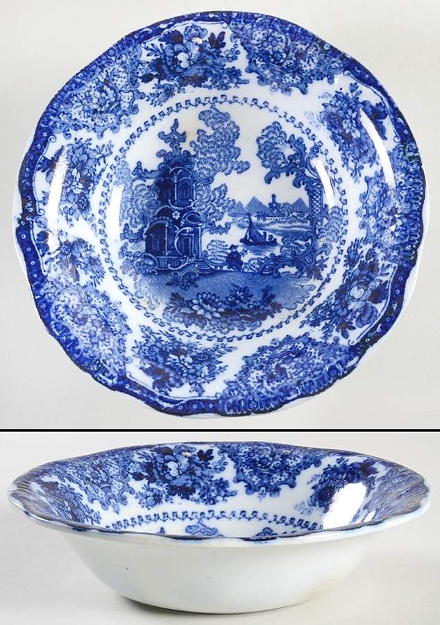 Fairy Villas (Flow Blue, Center Scene) Coupe Cereal Bowl by Adams China-1