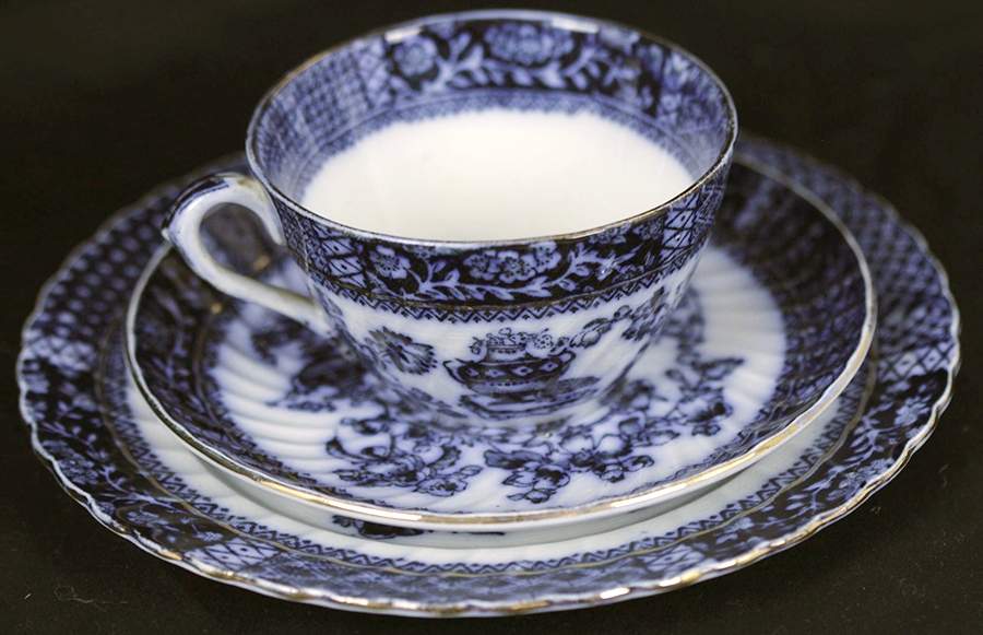 Geisha (Flow Blue) Flat Cup & Saucer Set by Adams China-1