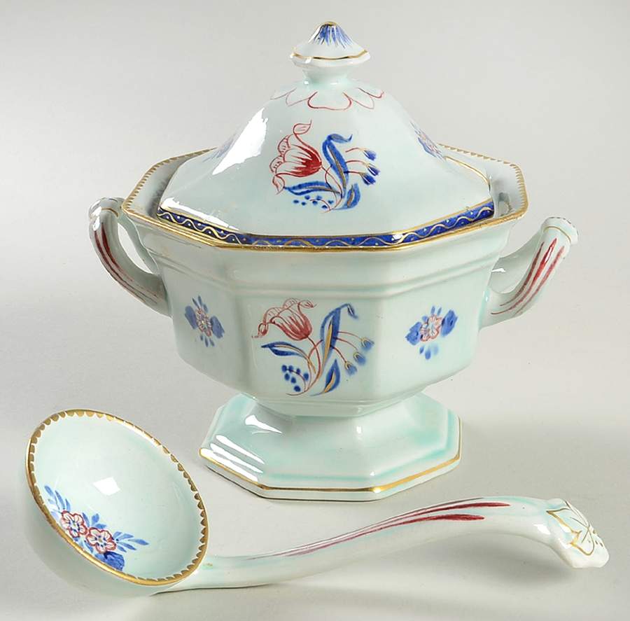 Georgian Sauce Boat & Lid with Ladle by Adams China-1
