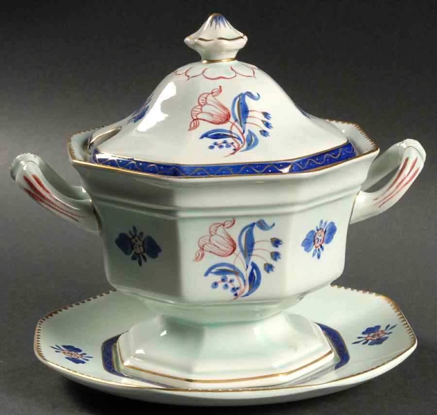 Georgian Sauce Boat & Lid with Underplate by Adams China-1