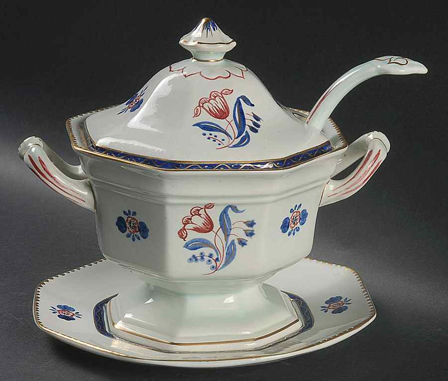 Georgian Sauce Boat & Lid & Underplate & Ladle by Adams China-1