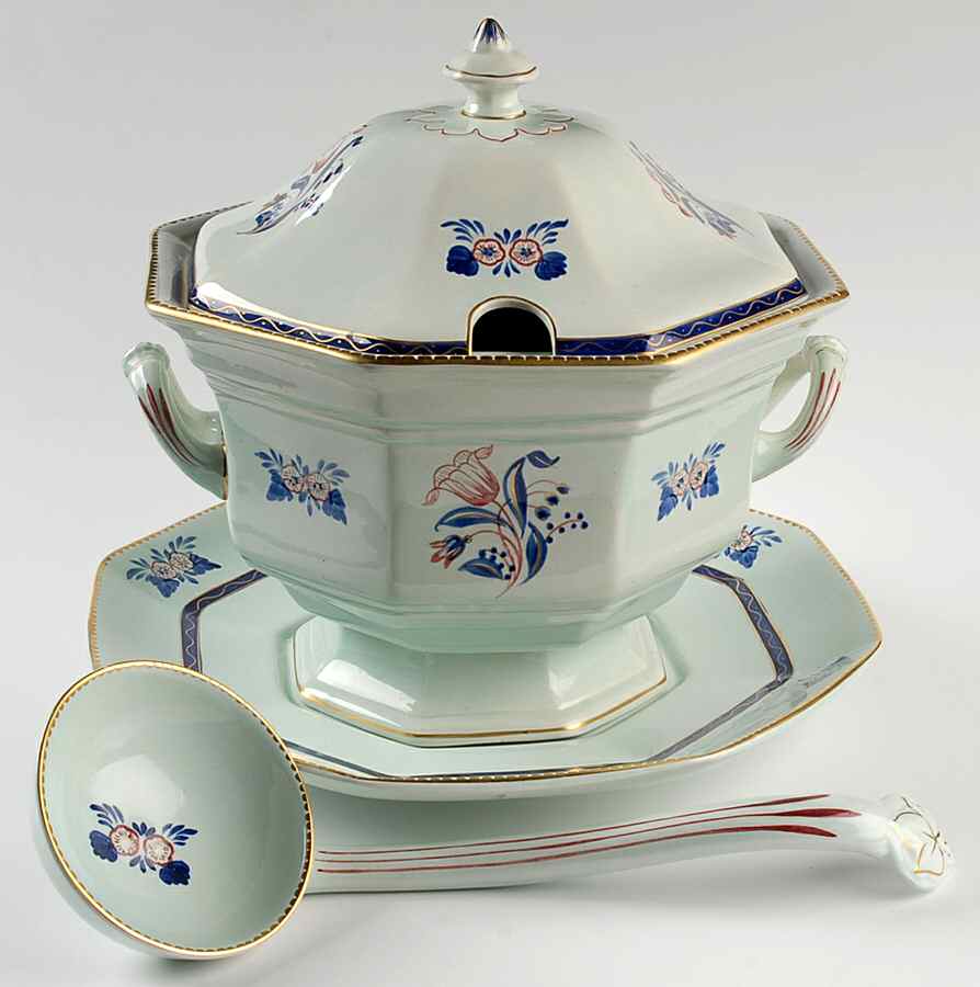 Georgian Tureen & Lid w/Ladle & Underplate by Adams China-1