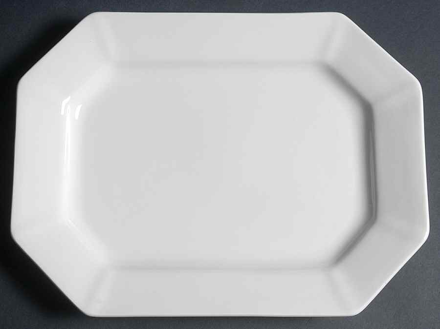 Hexagon White 12" Oval Serving Platter by Adams China-1