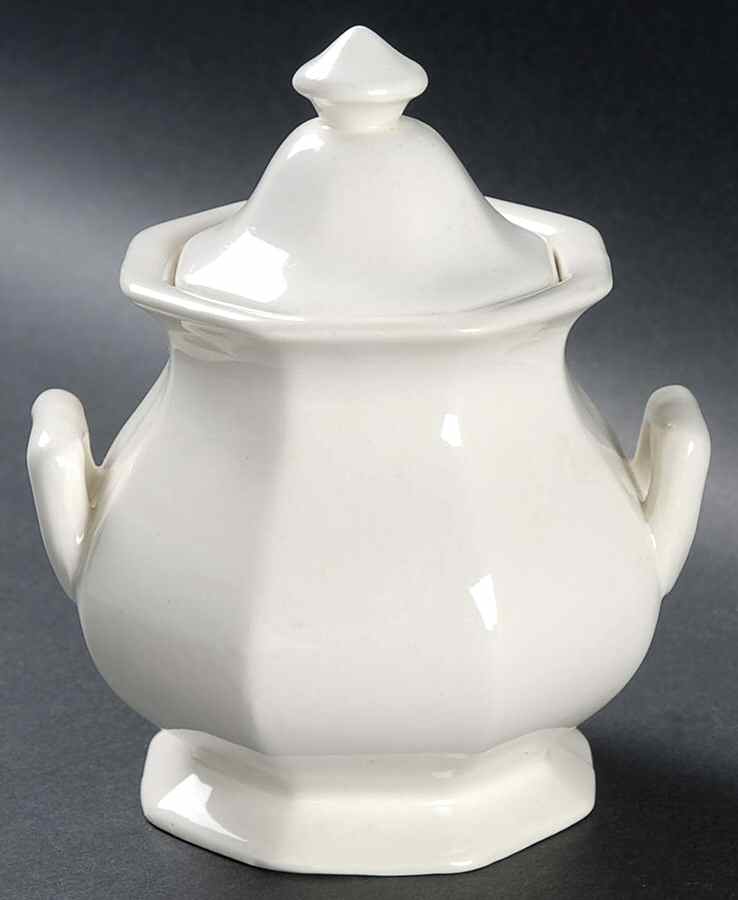 Hexagon White Sugar Bowl & Lid by Adams China-1
