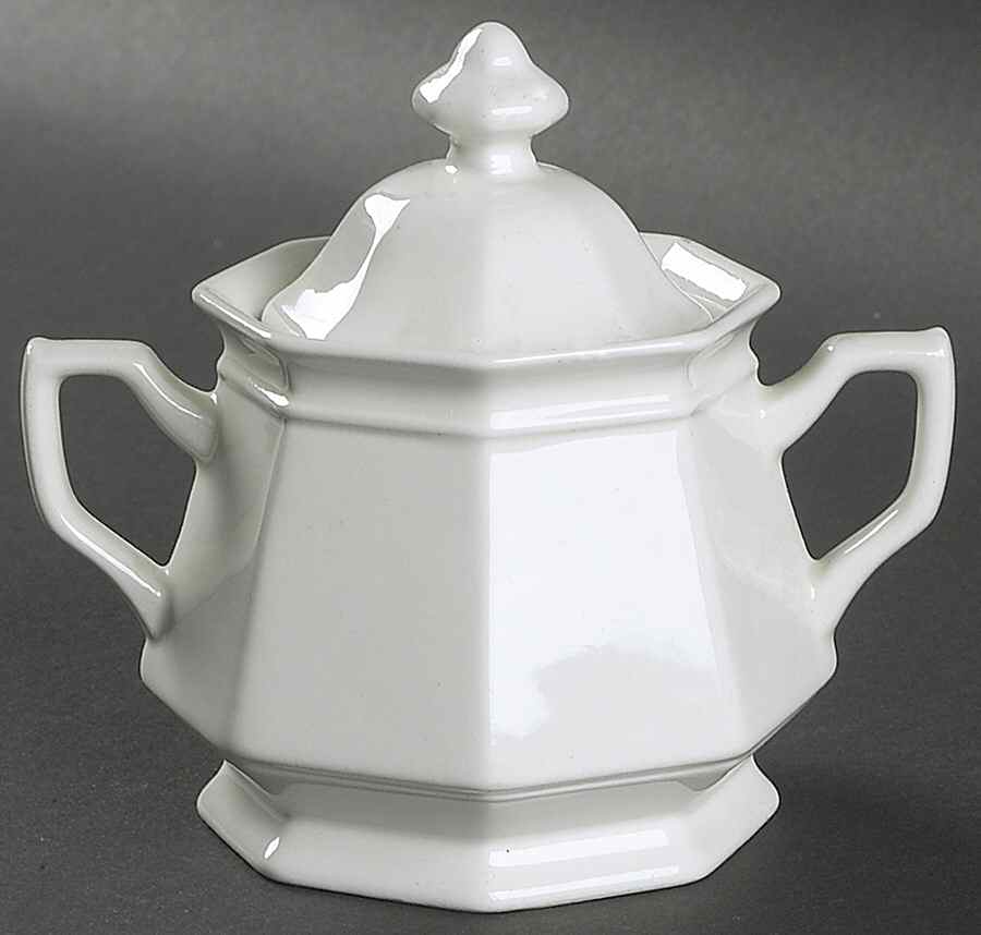 Hexagon White Sugar Bowl & Lid by Adams China-1