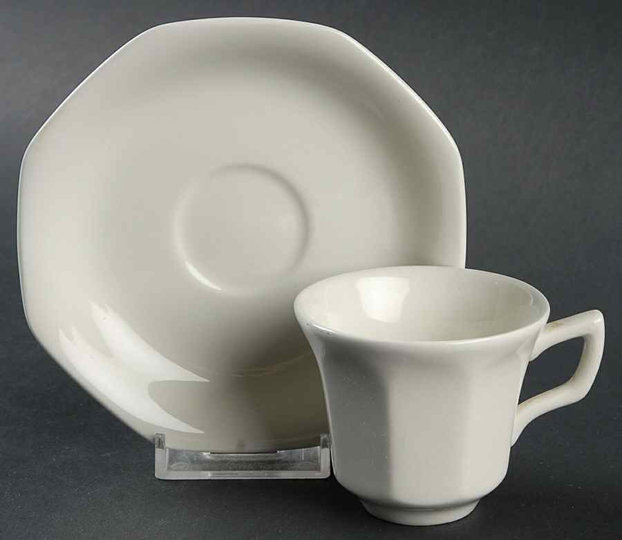 Hexagon White Flat Demitasse Cup & Saucer Set by Adams China-1