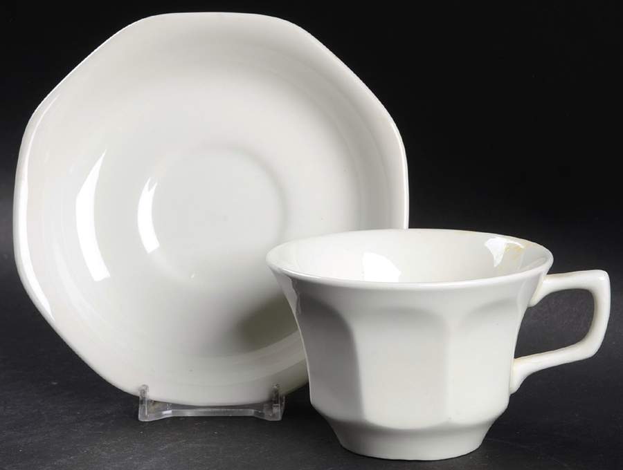 Hexagon White Flat Cup & Saucer Set by Adams China-1