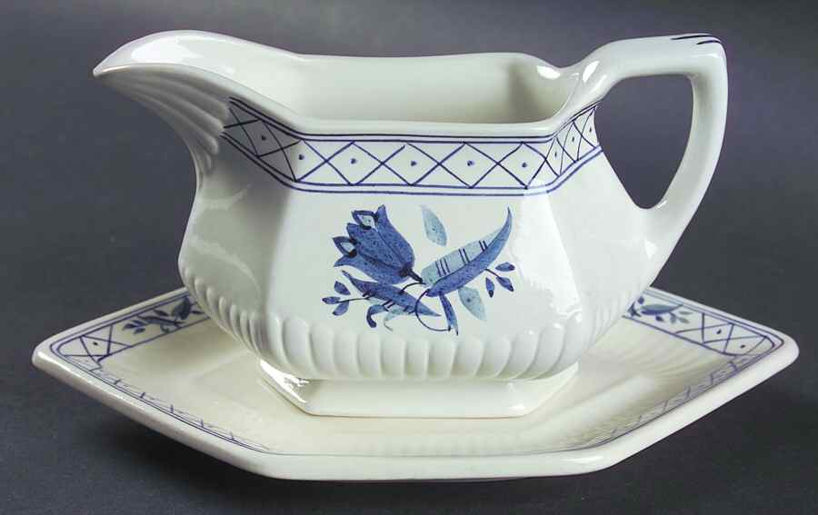 Hollandia Blue Gravy Boat & Underplate/Relish by Adams China-1