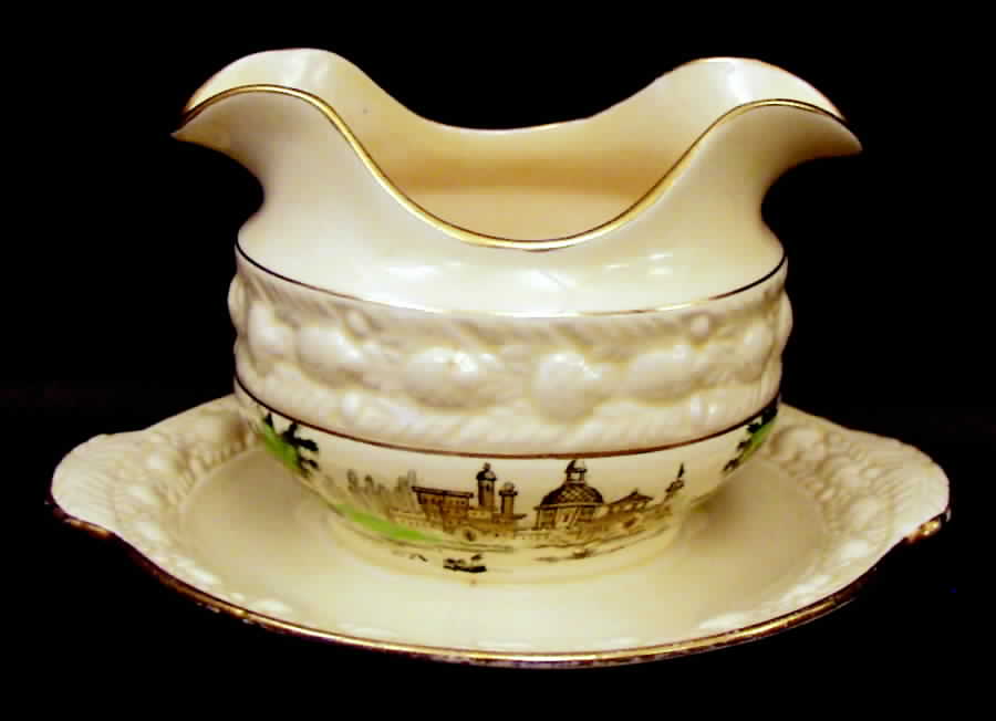 Italian Scenery Multicolor (Gold Trim) Gravy Boat with Attached Underplate by Adams China-1