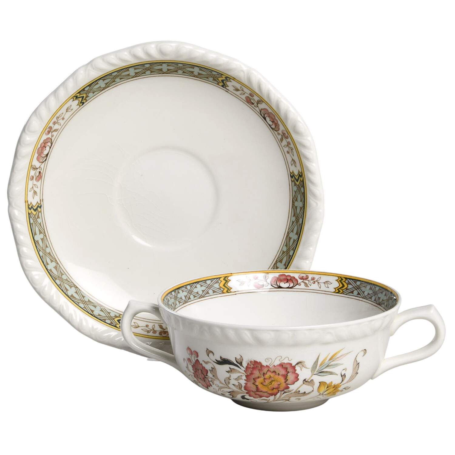 Jeddo Flat Cream Soup Bowl & Saucer Set by Adams China-1
