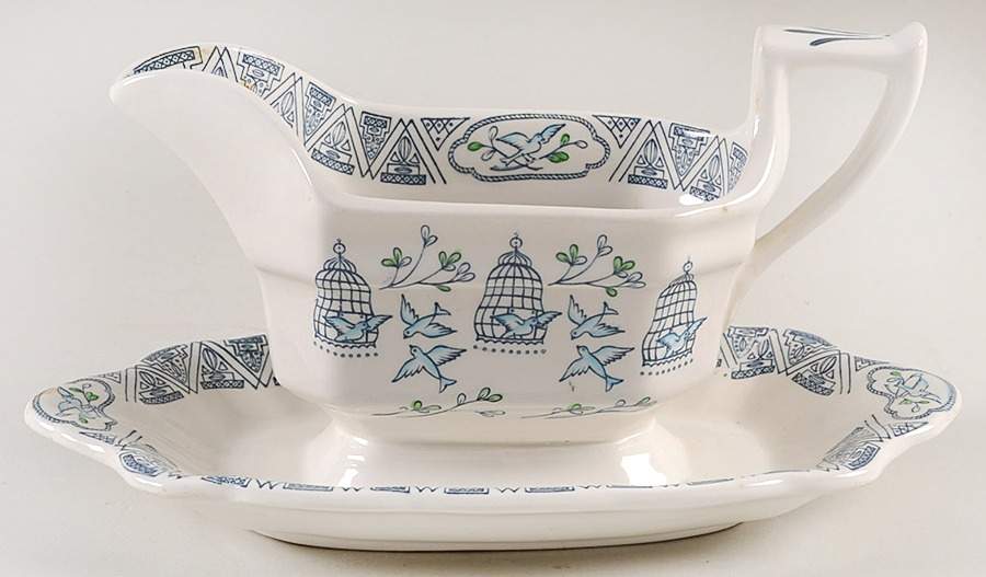 Khayyam Rubaiyat Gravy Boat with Attached Underplate by Adams China-1