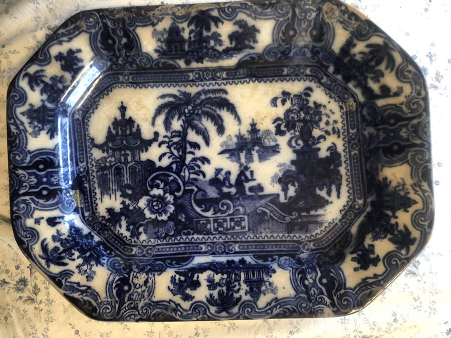 Kyber (Flow Blue, No Trim) 12" Oval Serving Platter by Adams China-1